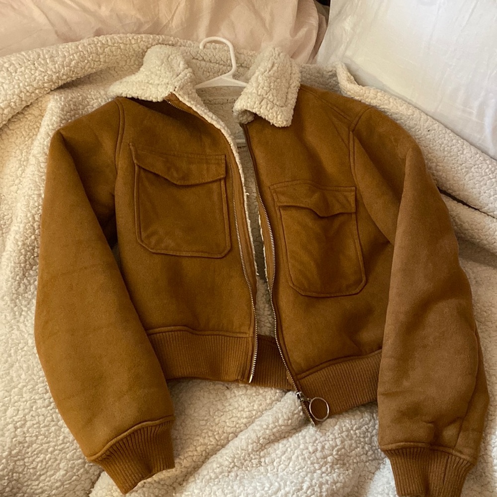 faux leather sherpa jacket